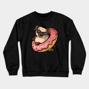 Pug Dog Riding Donut Crewneck Sweatshirt